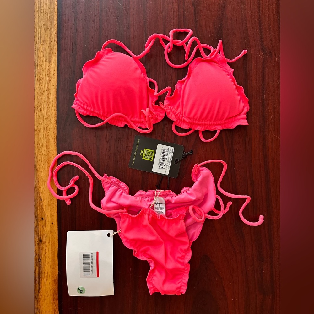 4GIVENESS Hot Pink String triangle ruffle bikini size S
